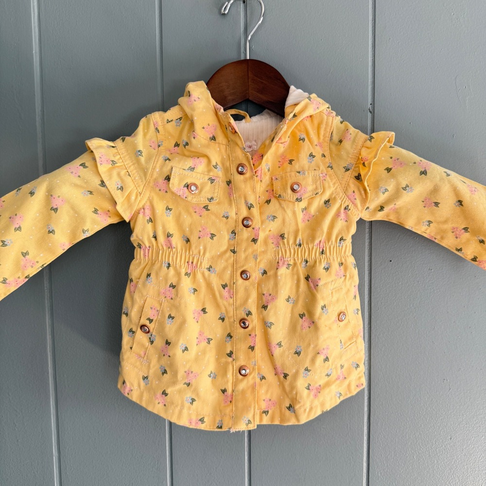 Nannette Baby Girls Yellow Floral Hooded Jacket Ruffle Shoulder 18M Lightweight